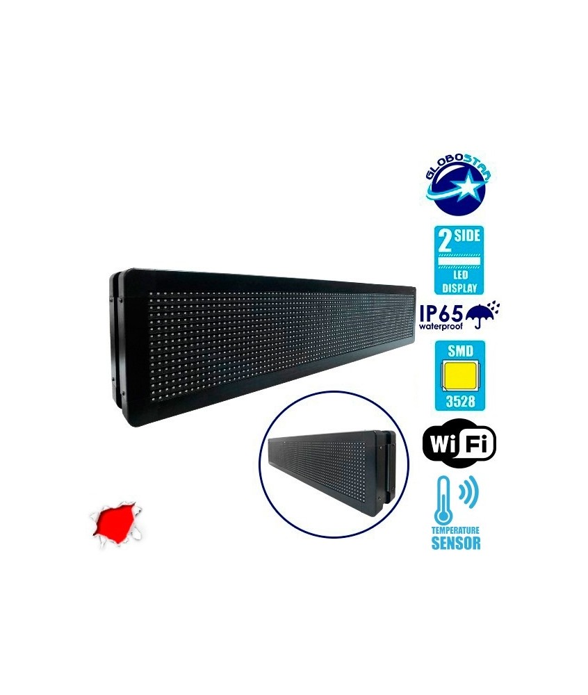 GLOBOSTAR® DISPLAY 90301 Κυλιόμενη Ψηφιακή Επιγραφή P10 Διπλής Όψης LED AC 220-240V Αδιάβροχο IP65 Κόκκινο - WiFi Control μέσω FK APP - Αισθητήρας Θερμοκρασίας & Υγρασίας - Μ104 x Π12 x Υ20cm - 2 Χρόνια Εγγύηση